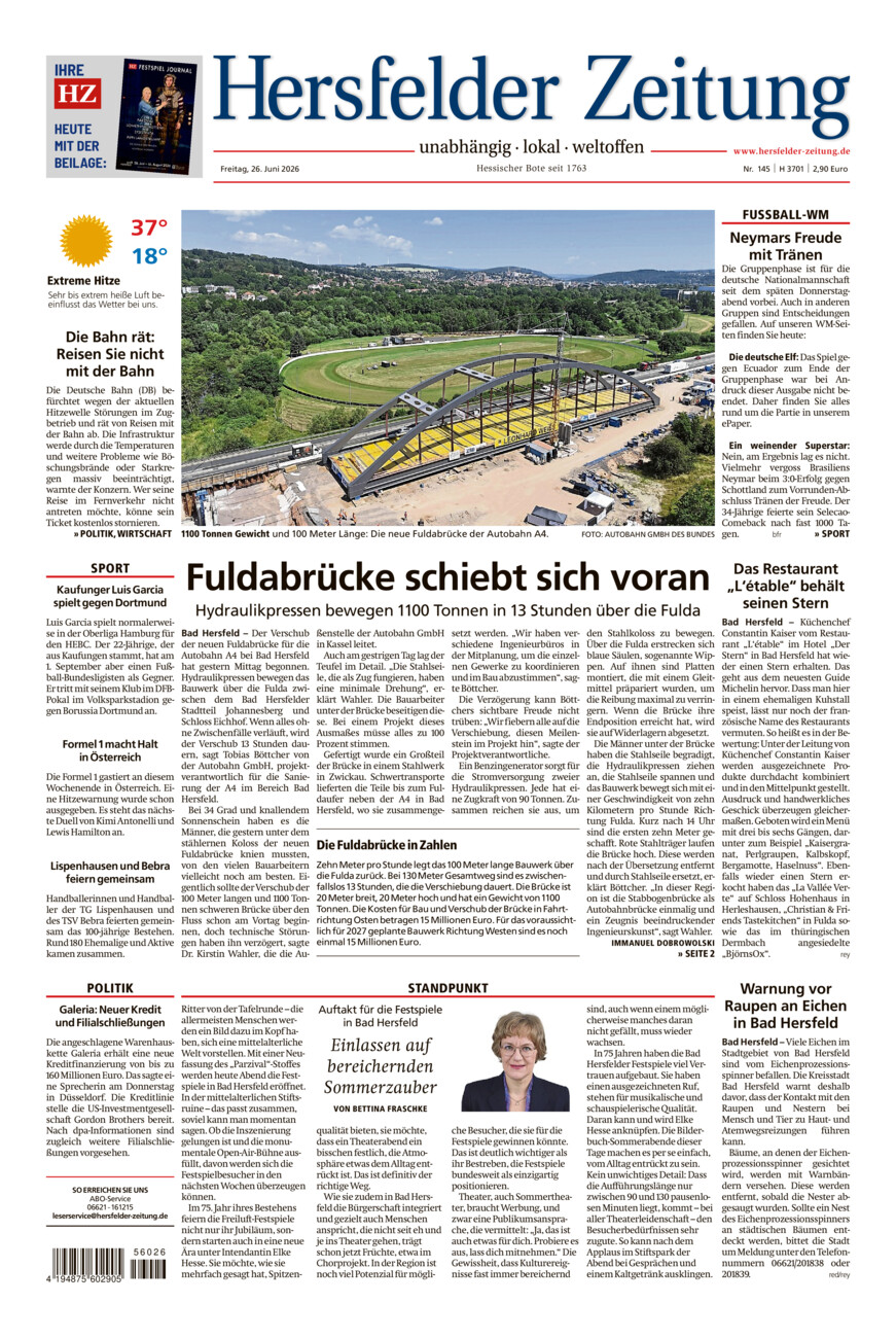 Hersfelder Zeitung vom Freitag, 26.06.2026