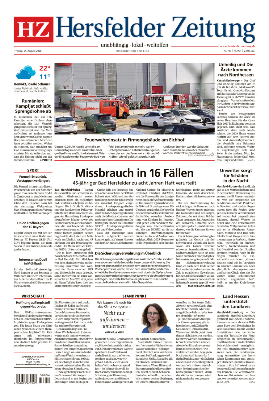 Hersfelder Zeitung vom Freitag, 21.08.2026