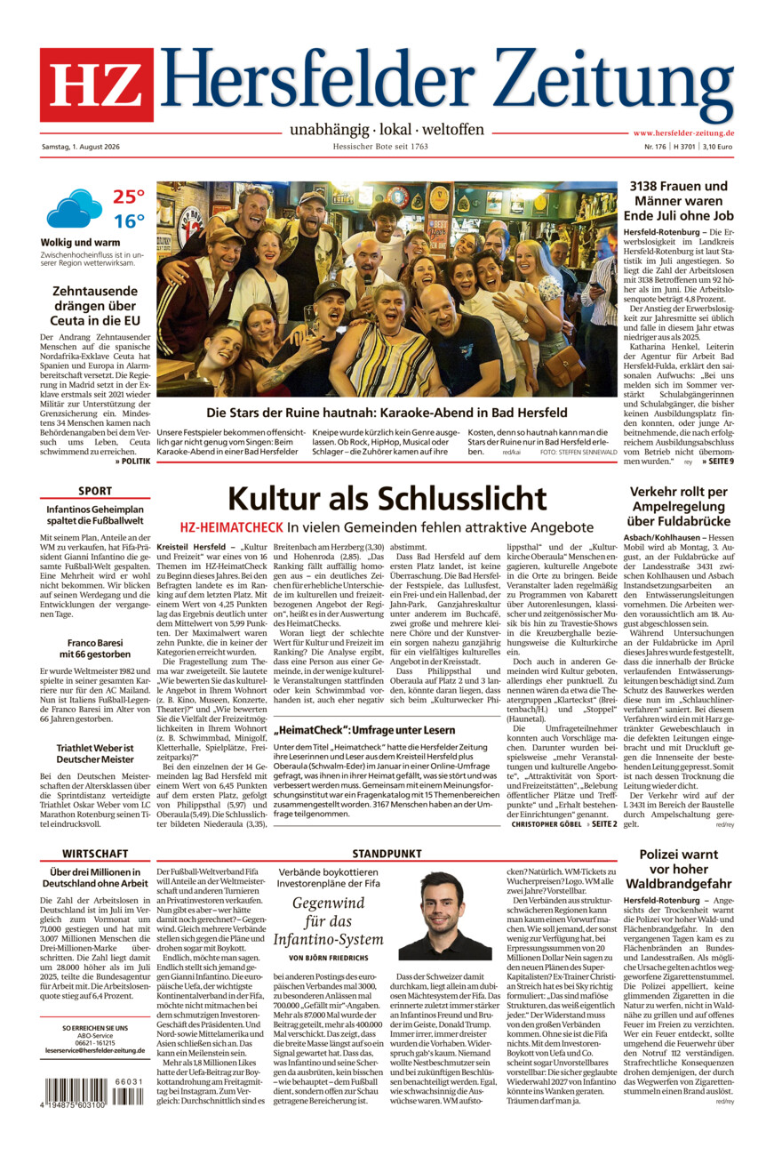 Hersfelder Zeitung vom Samstag, 01.08.2026