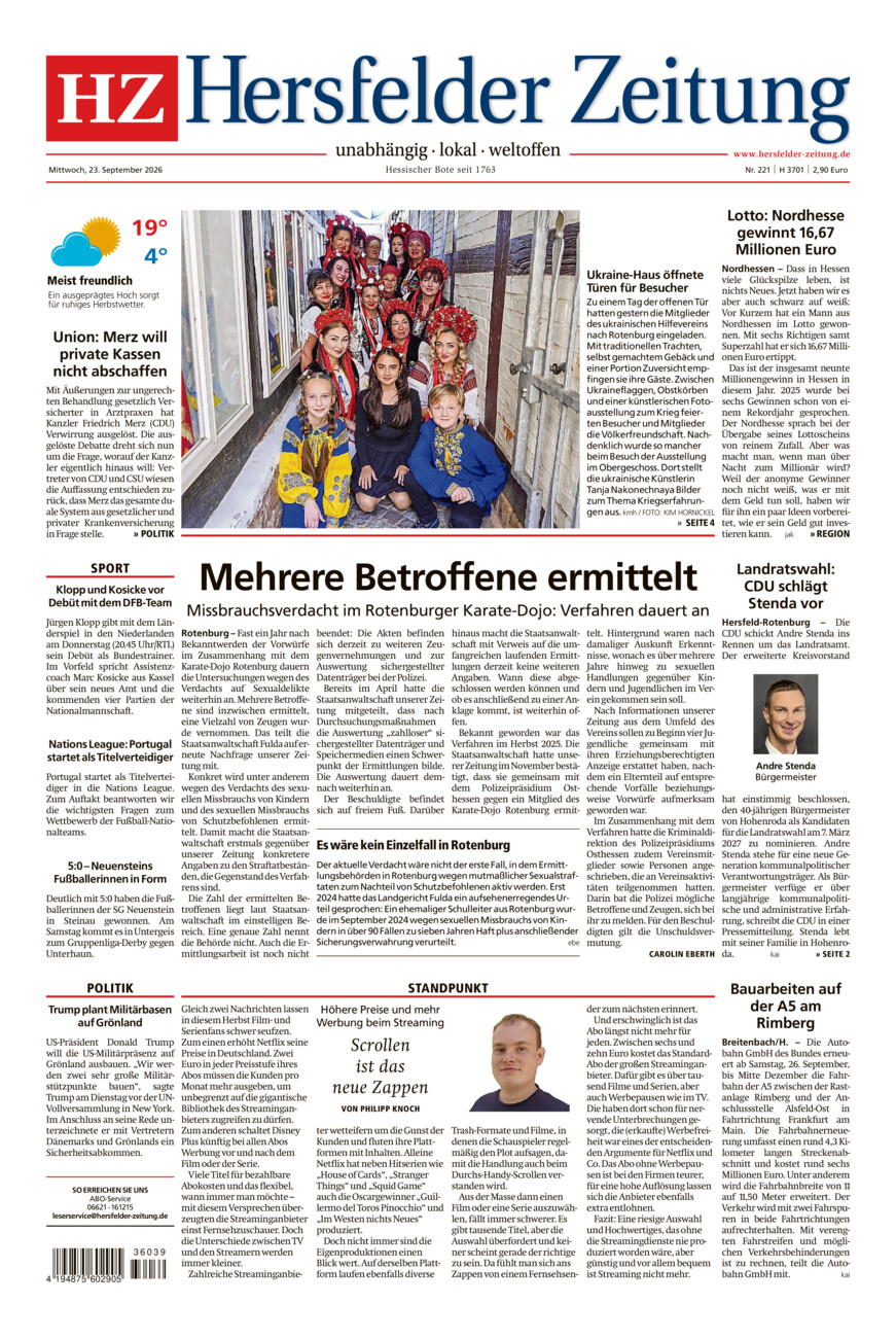 Hersfelder Zeitung vom Mittwoch, 23.09.2026