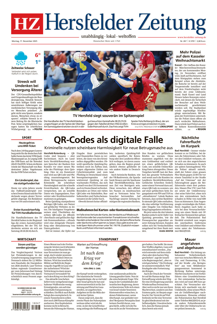 Hersfelder Zeitung vom Montag, 17.11.2025
