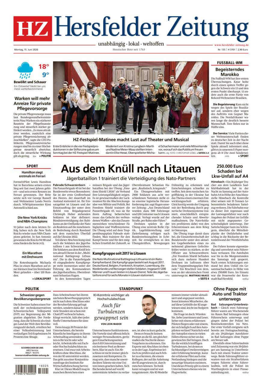Hersfelder Zeitung vom Montag, 15.06.2026