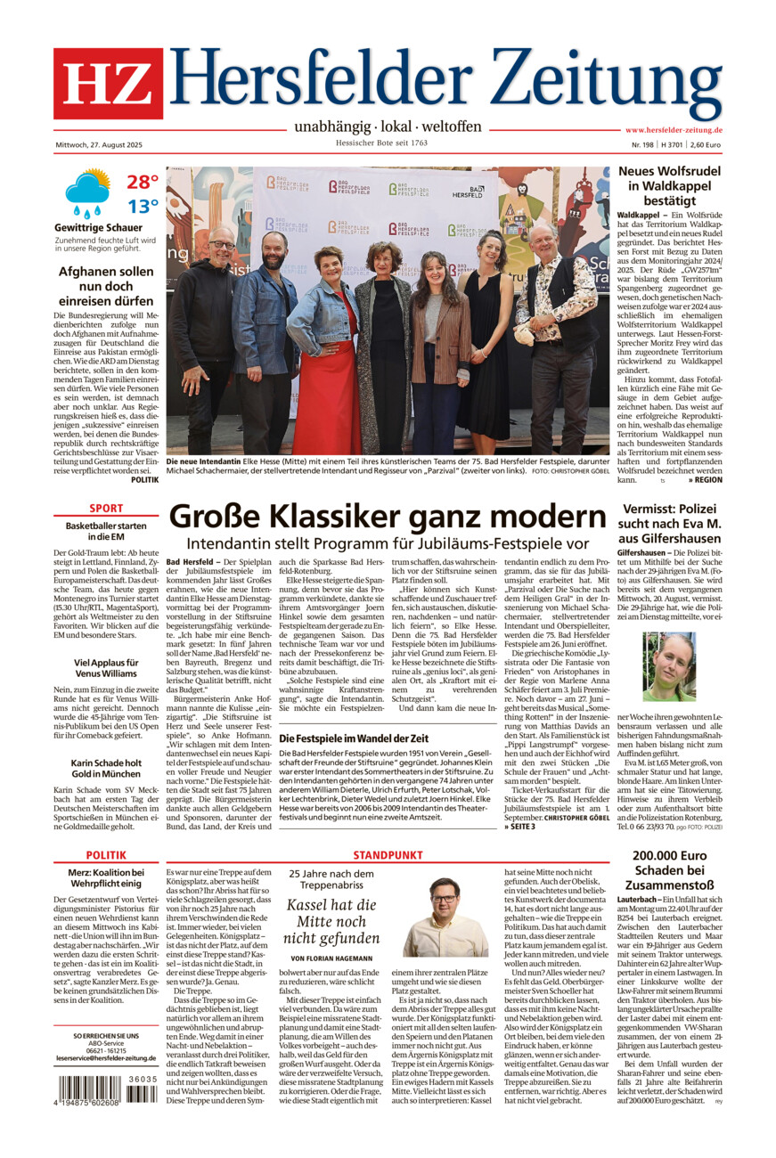 Hersfelder Zeitung vom Mittwoch, 27.08.2025