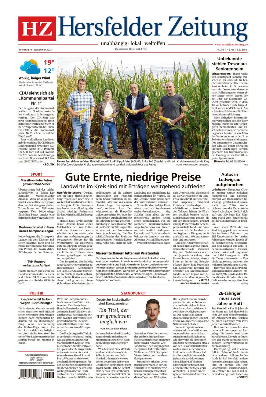Hersfelder Zeitung vom Dienstag, 16.09.2025