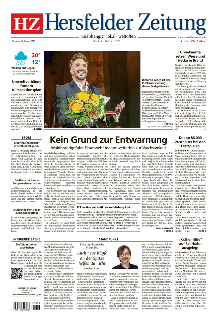Hersfelder Zeitung vom Dienstag, 18.08.2026