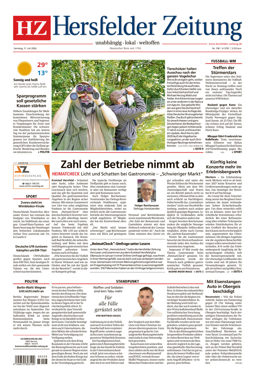 Hersfelder Zeitung vom Samstag, 11.07.2026