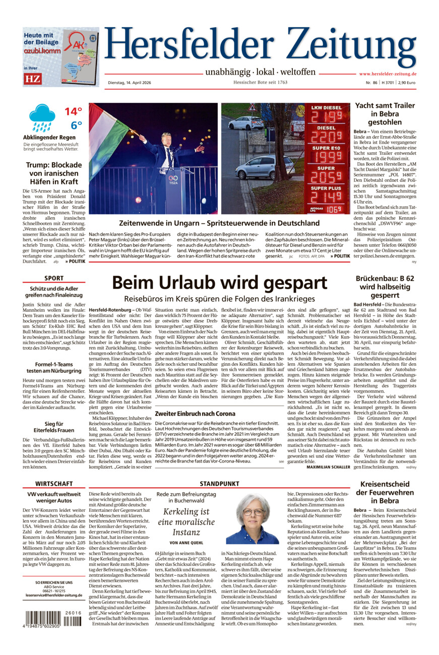 Hersfelder Zeitung vom Dienstag, 14.04.2026