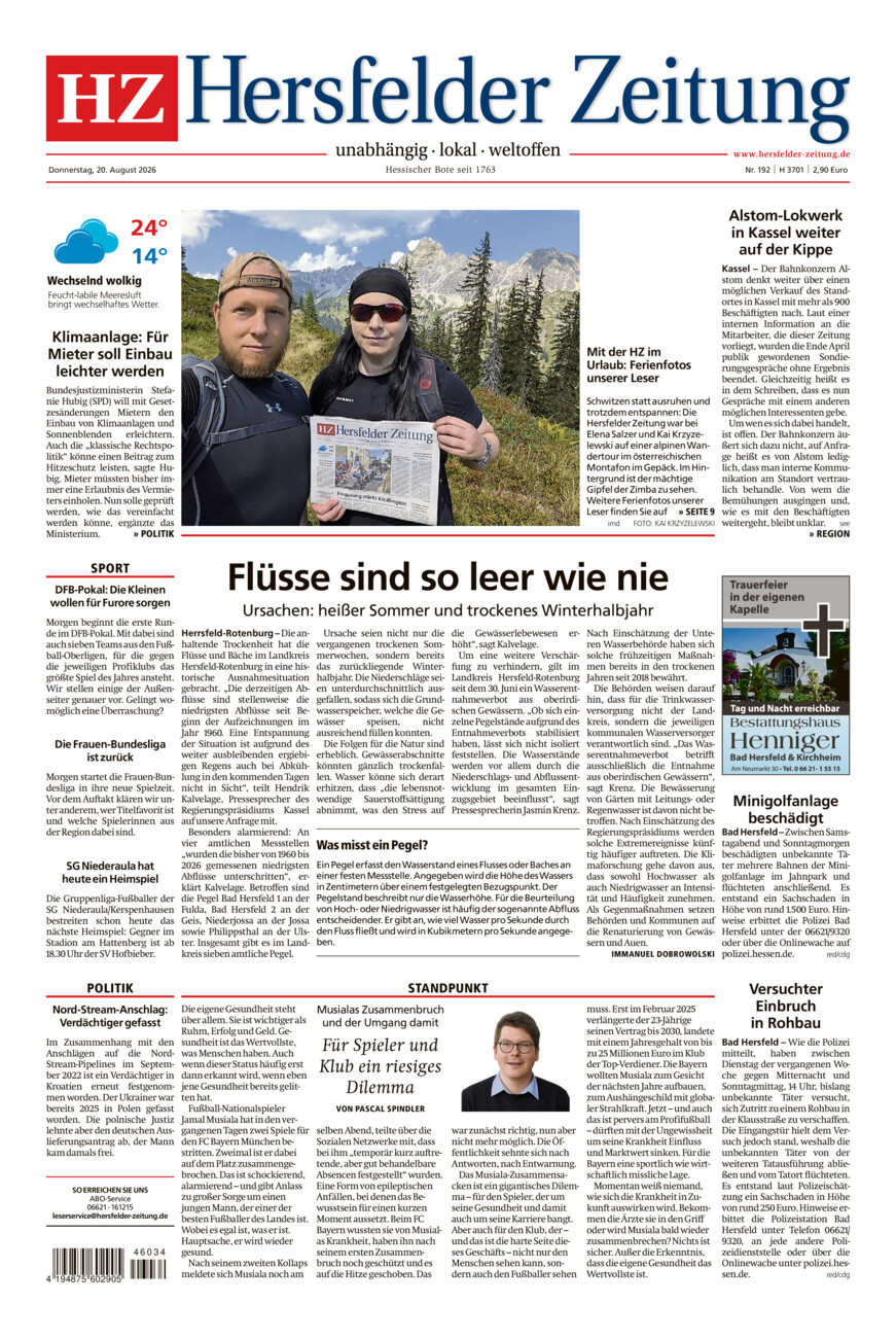 Hersfelder Zeitung vom Donnerstag, 20.08.2026