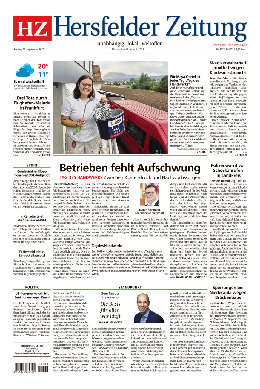 Hersfelder Zeitung vom Freitag, 18.09.2026