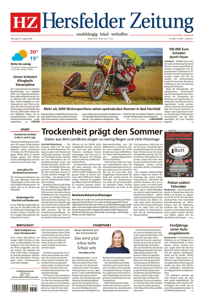 Hersfelder Zeitung vom Montag, 10.08.2026