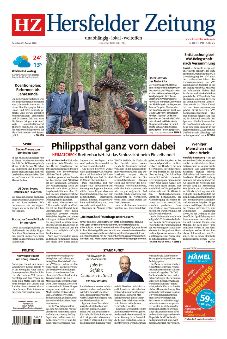 Hersfelder Zeitung vom Samstag, 29.08.2026