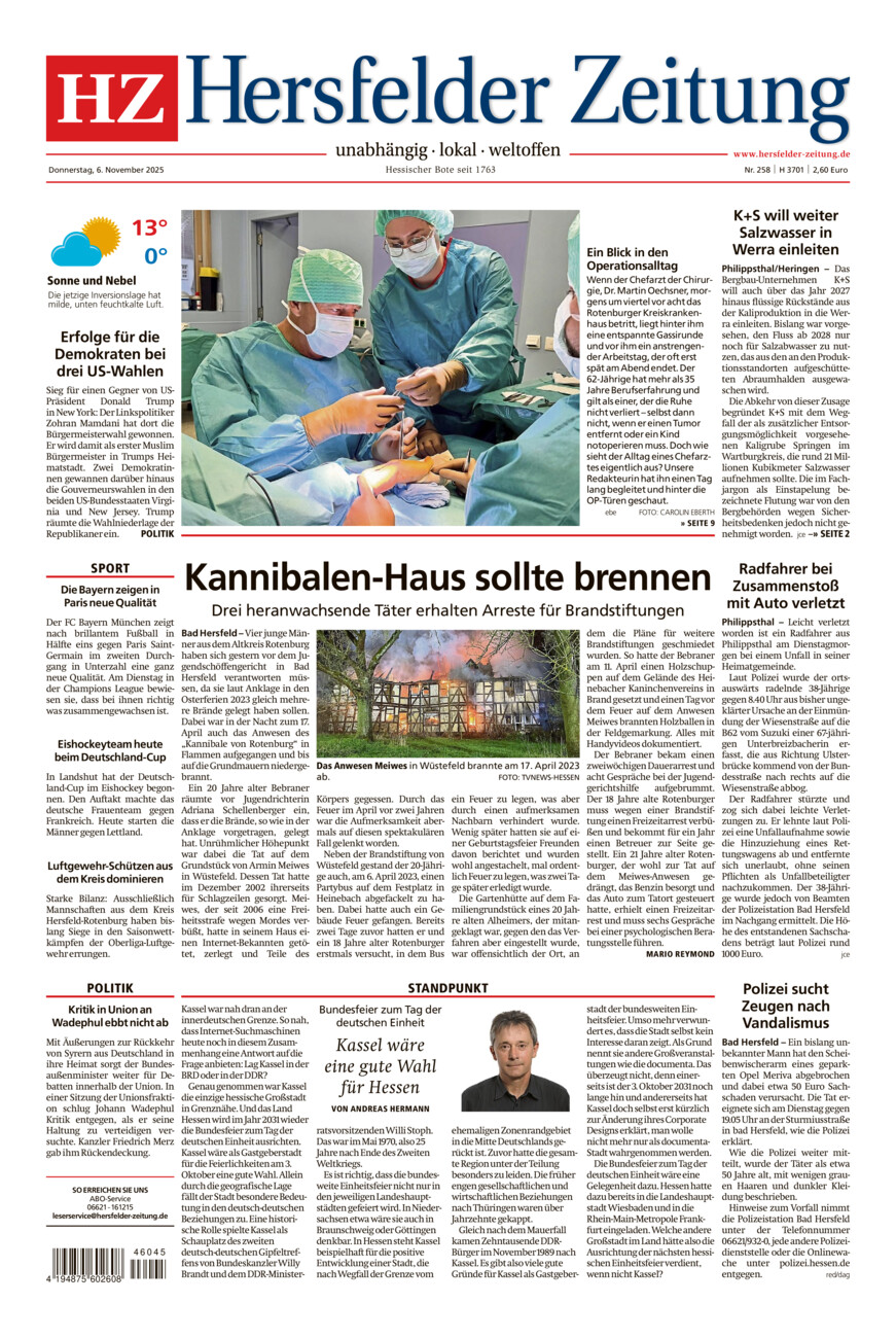 Hersfelder Zeitung vom Donnerstag, 06.11.2025