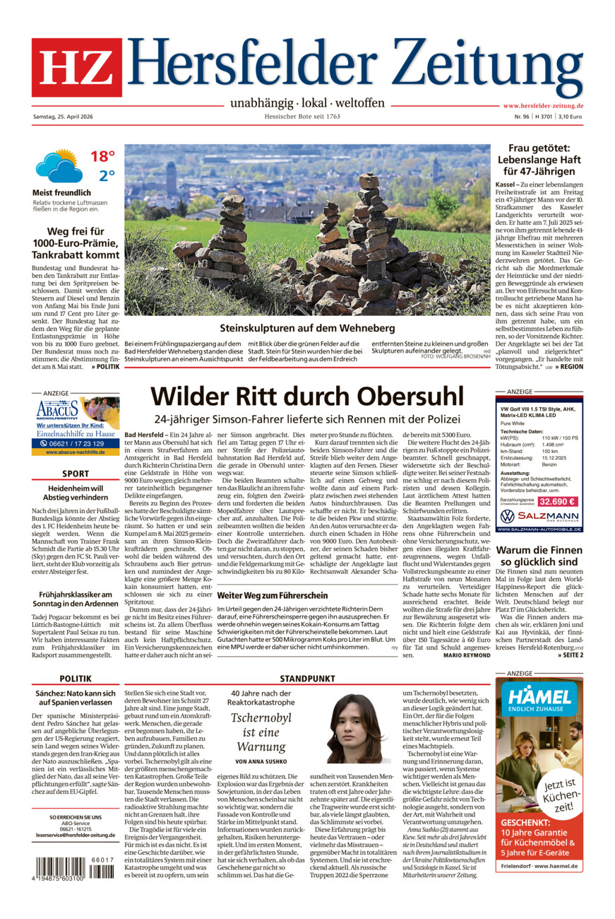 Hersfelder Zeitung vom Samstag, 25.04.2026