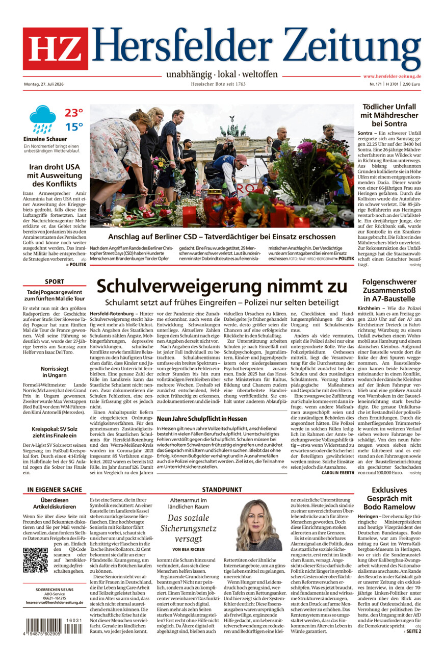 Hersfelder Zeitung vom Montag, 27.07.2026