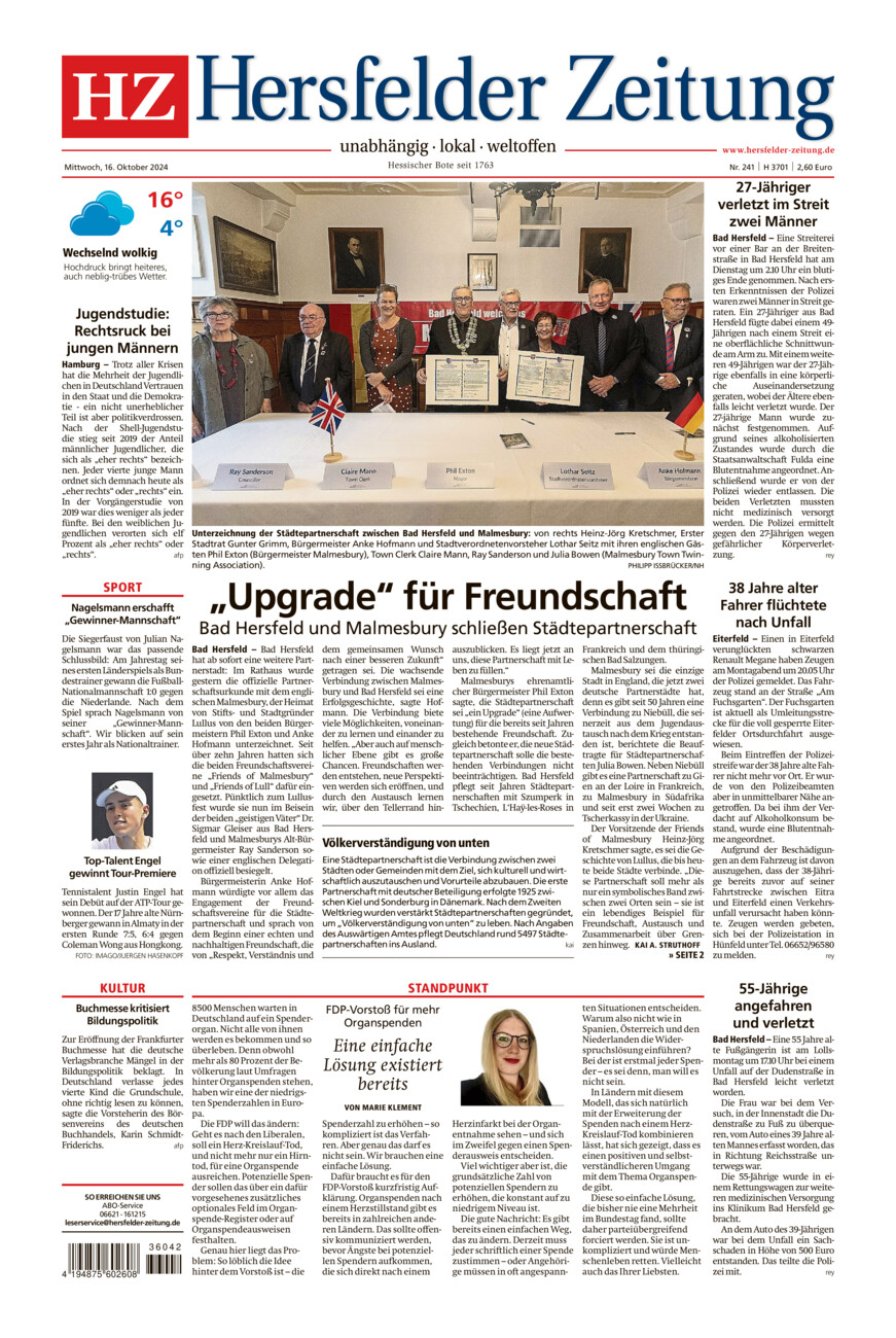 Hersfelder Zeitung vom Mittwoch, 16.10.2024