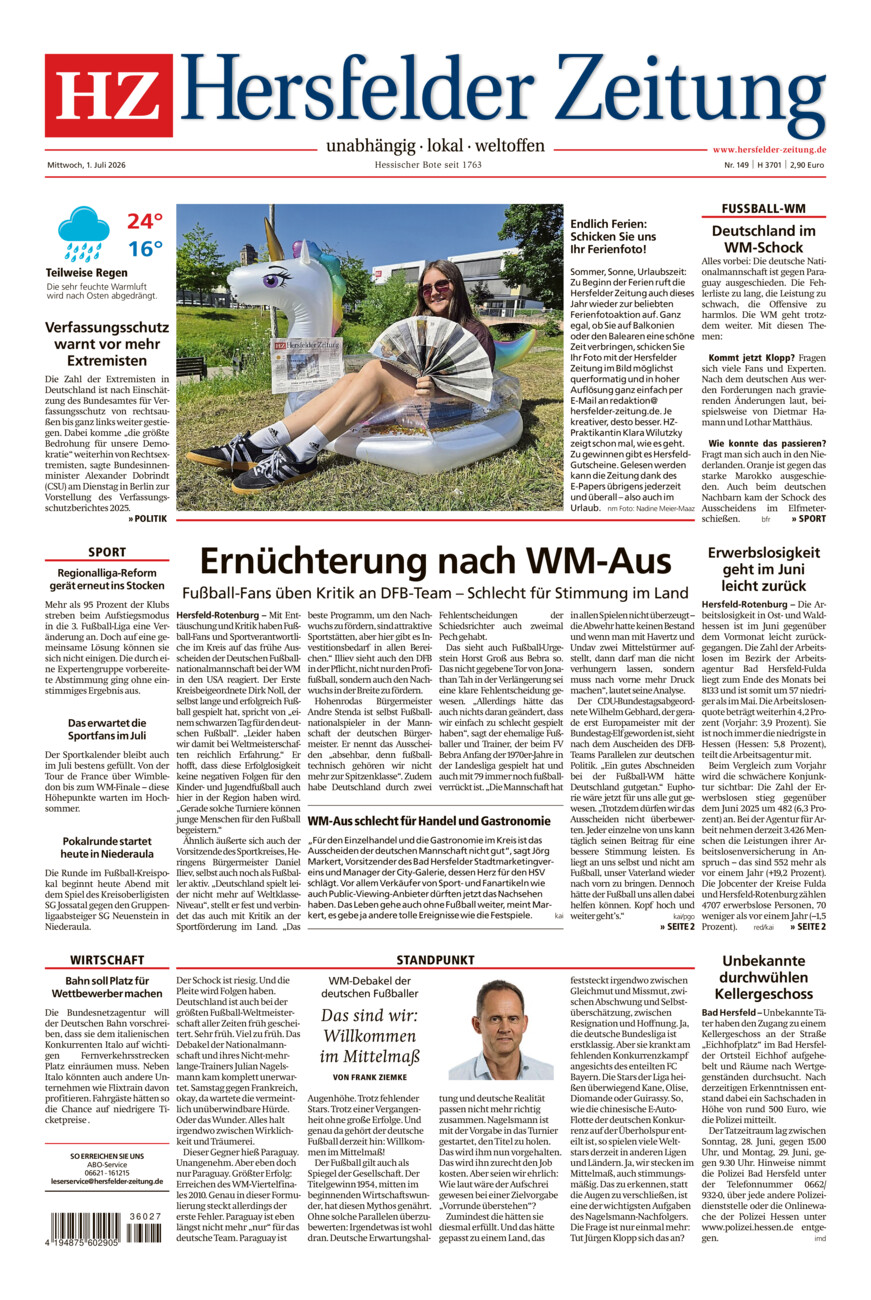 Hersfelder Zeitung vom Mittwoch, 01.07.2026