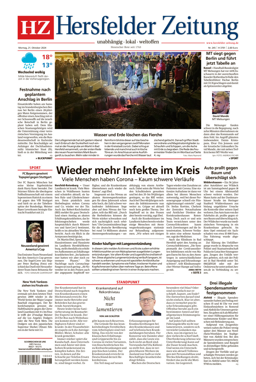 Hersfelder Zeitung vom Montag, 21.10.2024