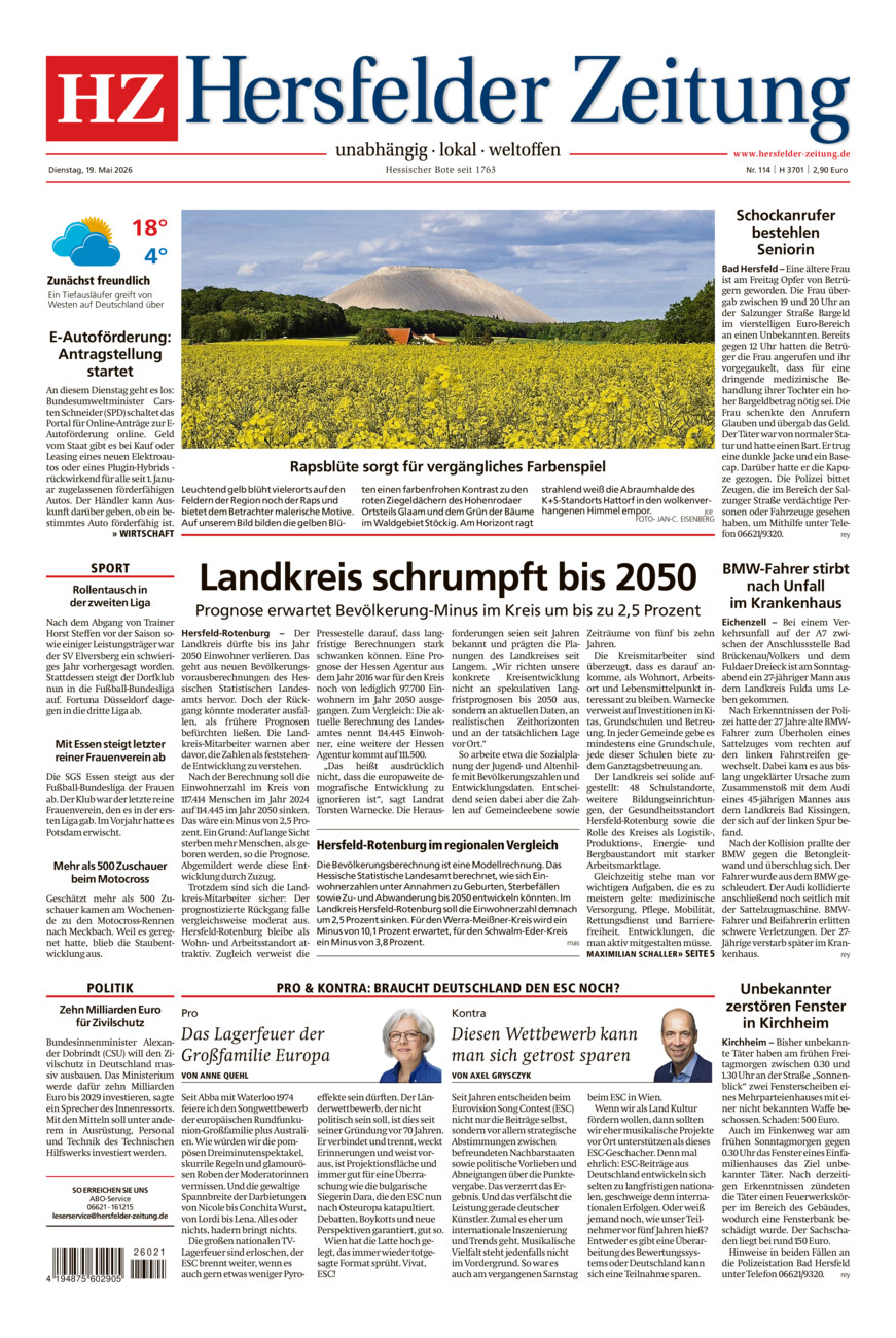 Hersfelder Zeitung vom Dienstag, 19.05.2026