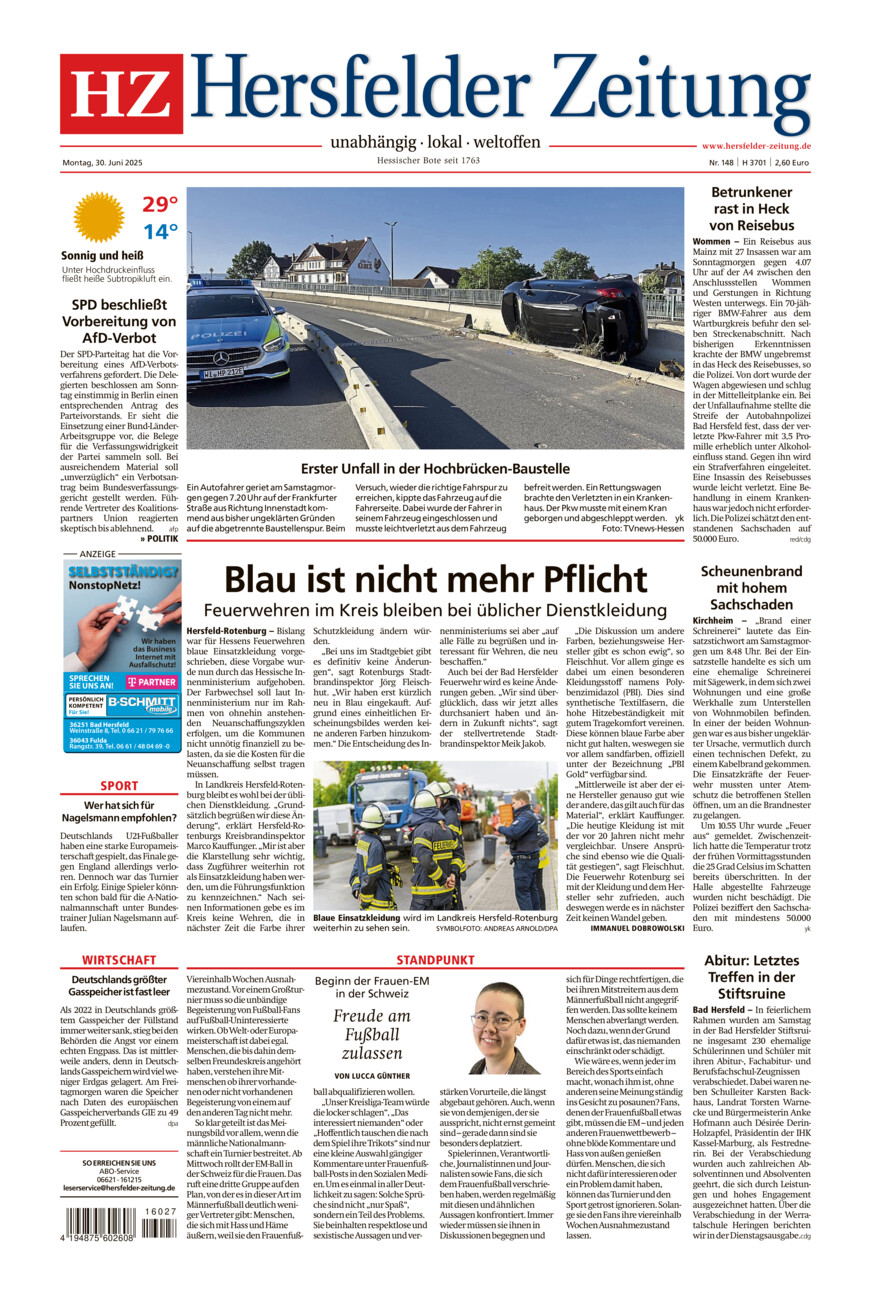 Hersfelder Zeitung vom Montag, 30.06.2025