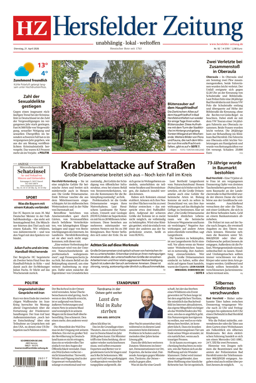 Hersfelder Zeitung vom Dienstag, 21.04.2026