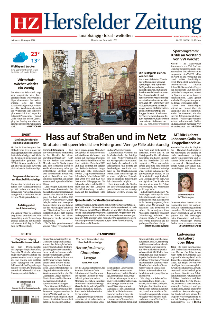 Hersfelder Zeitung vom Mittwoch, 26.08.2026