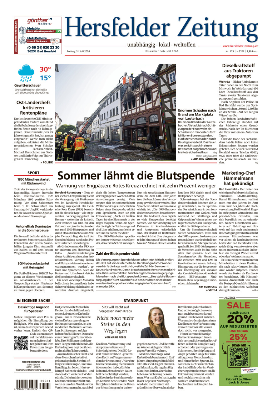 Hersfelder Zeitung vom Freitag, 31.07.2026