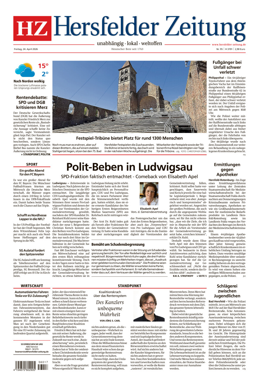 Hersfelder Zeitung vom Freitag, 24.04.2026