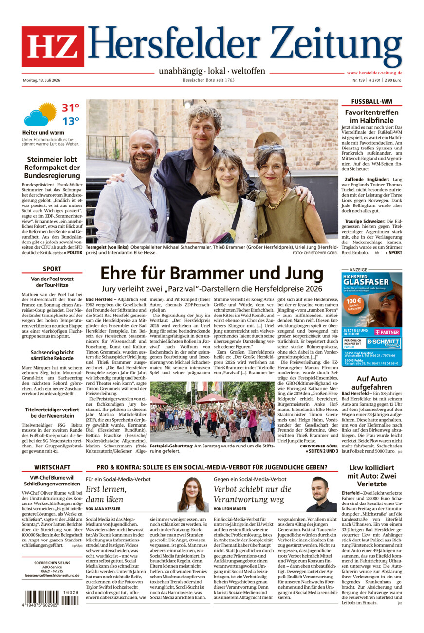 Hersfelder Zeitung vom Montag, 13.07.2026