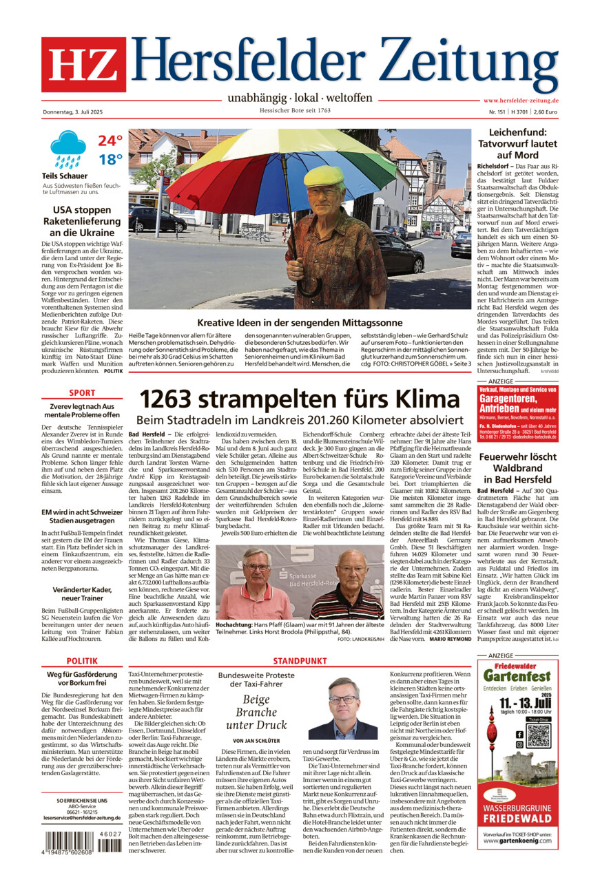 Hersfelder Zeitung vom Donnerstag, 03.07.2025