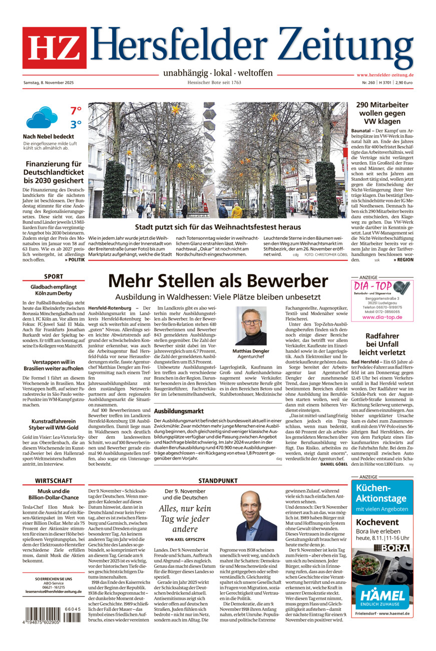 Hersfelder Zeitung vom Samstag, 08.11.2025
