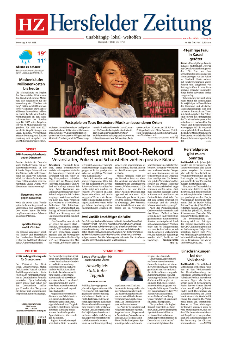 Hersfelder Zeitung vom Dienstag, 08.07.2025