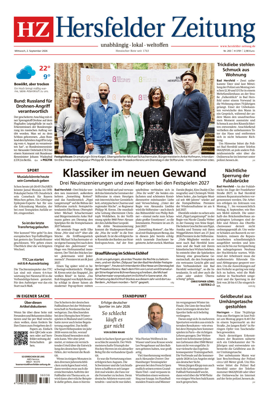 Hersfelder Zeitung vom Mittwoch, 02.09.2026
