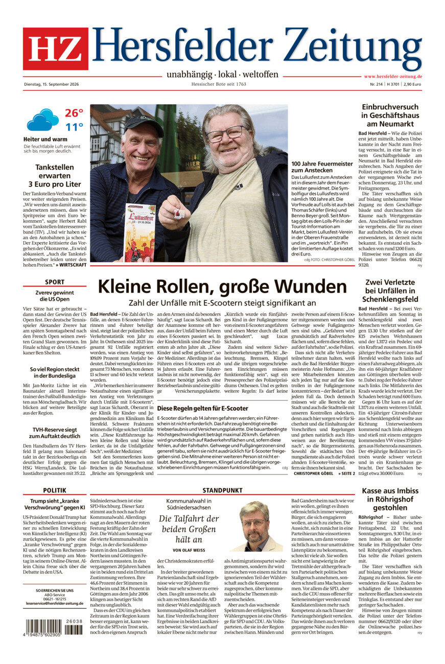 Hersfelder Zeitung vom Dienstag, 15.09.2026