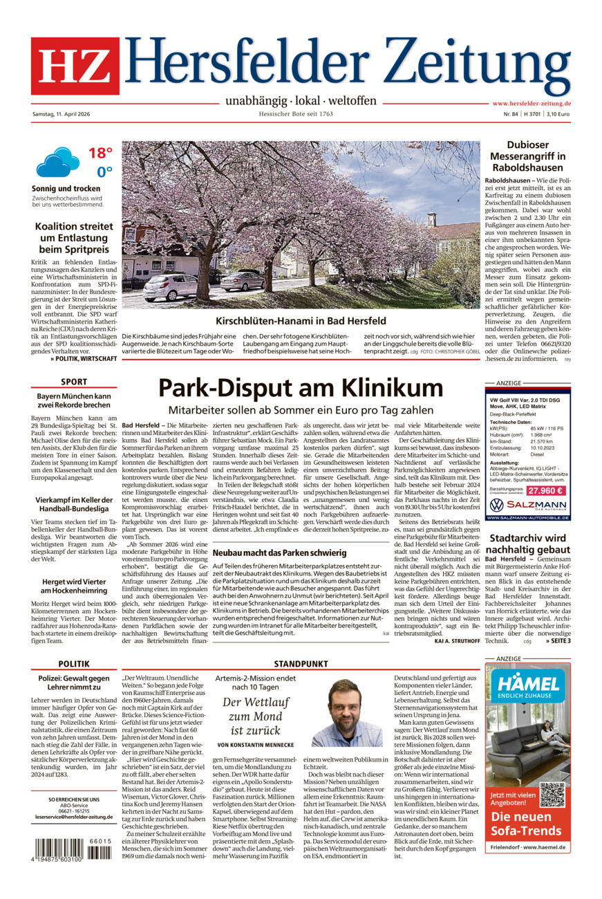 Hersfelder Zeitung vom Samstag, 11.04.2026