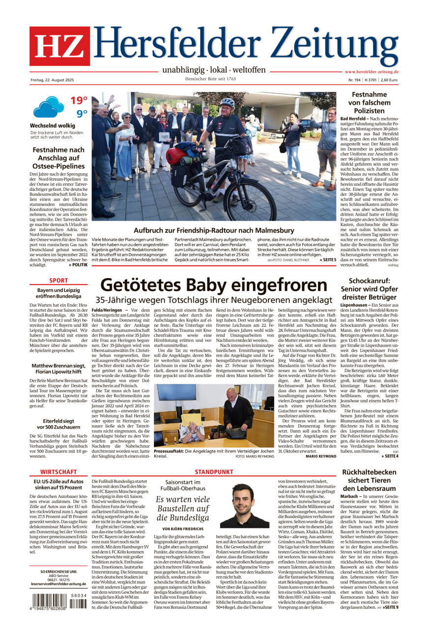 Hersfelder Zeitung vom Freitag, 22.08.2025