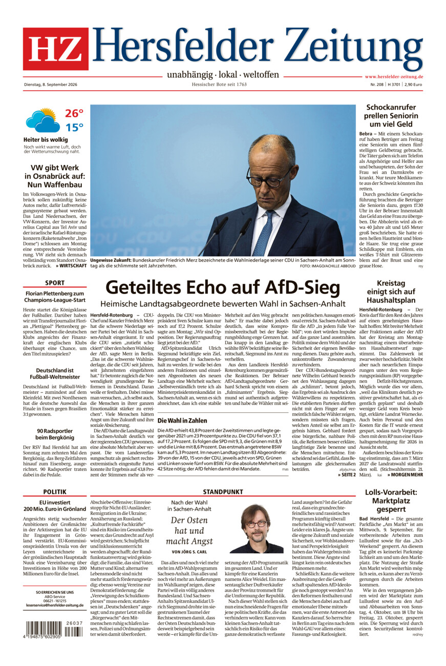 Hersfelder Zeitung vom Dienstag, 08.09.2026