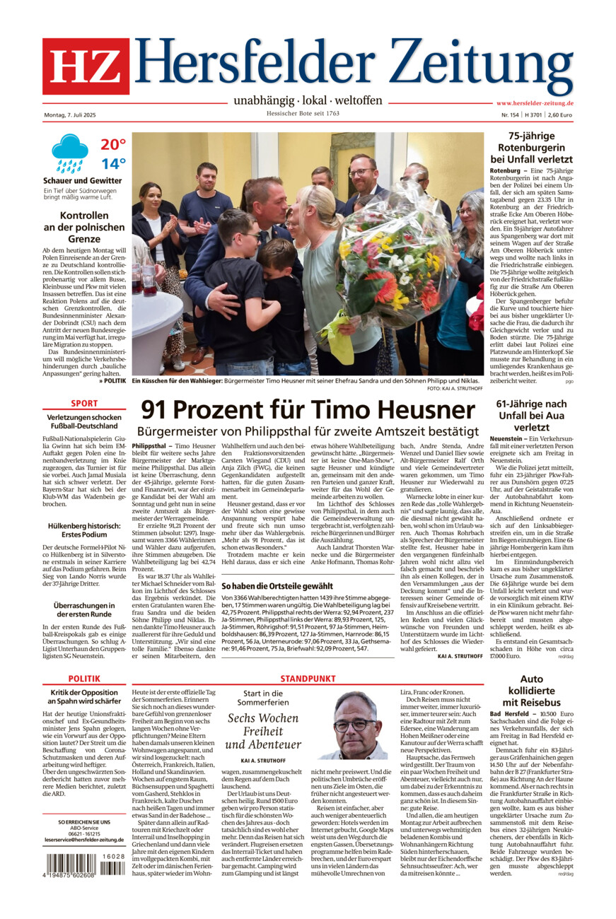 Hersfelder Zeitung vom Montag, 07.07.2025