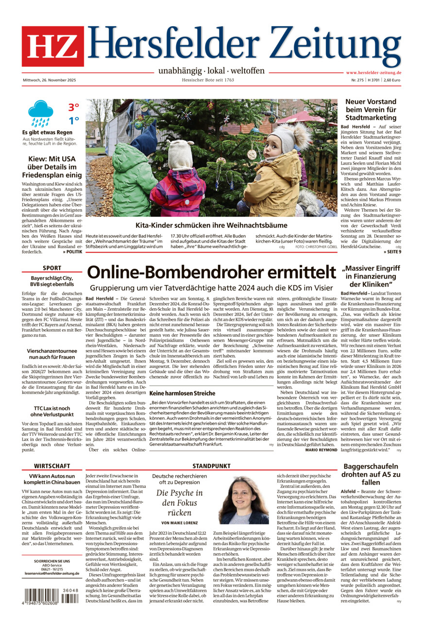 Hersfelder Zeitung vom Mittwoch, 26.11.2025