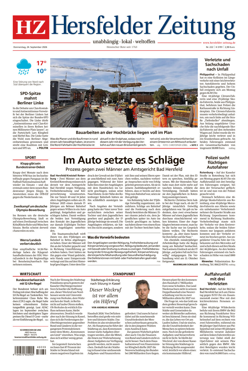 Hersfelder Zeitung vom Donnerstag, 24.09.2026