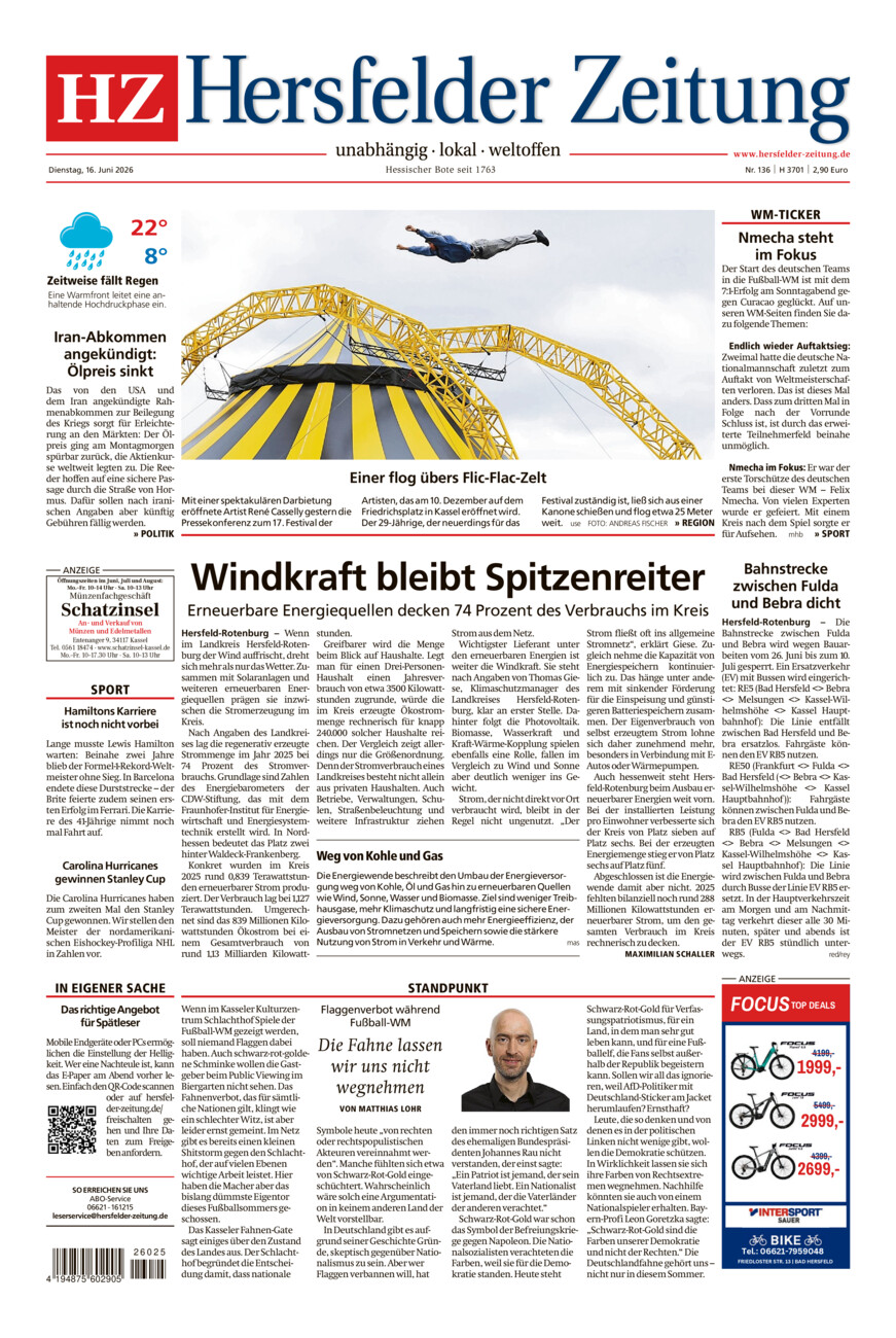 Hersfelder Zeitung vom Dienstag, 16.06.2026