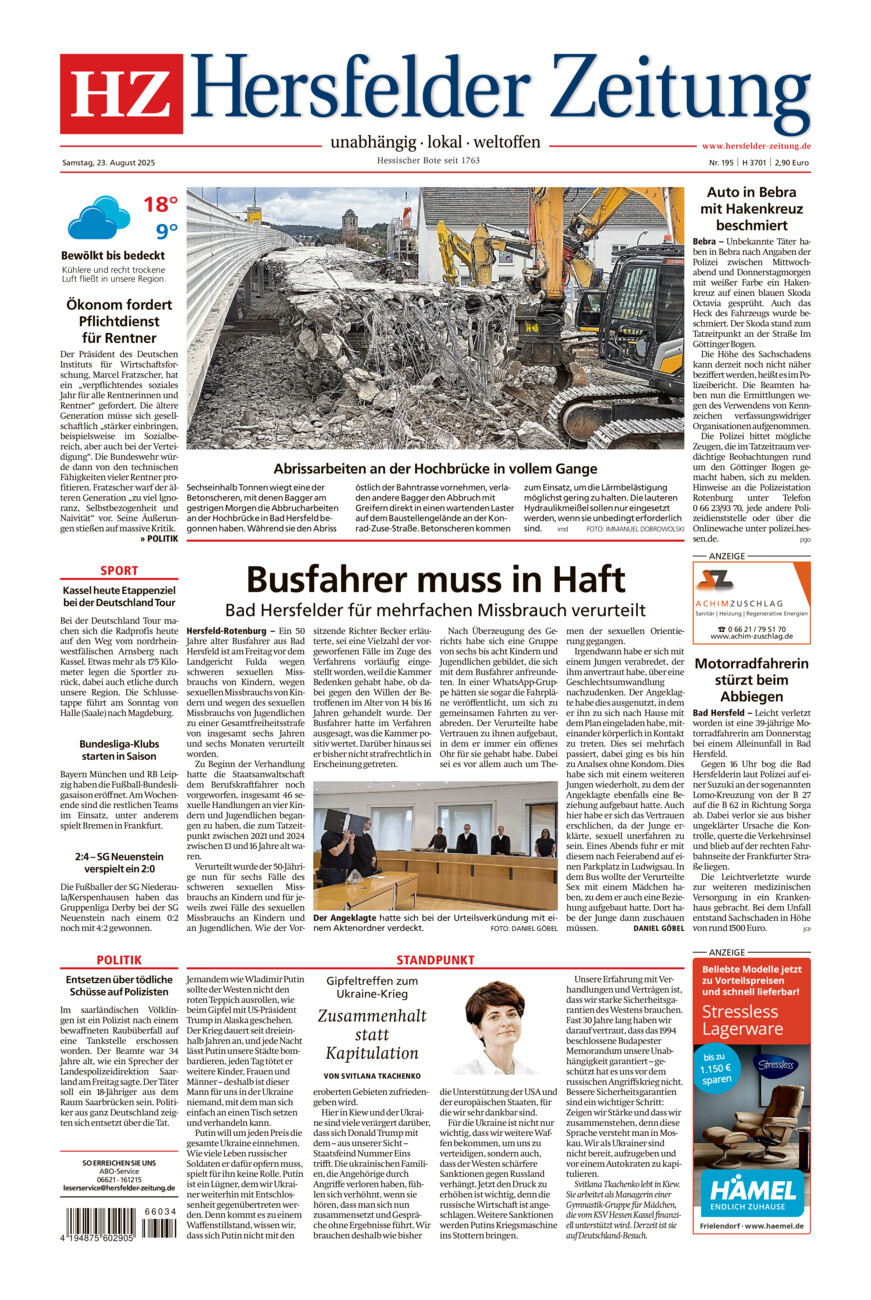Hersfelder Zeitung vom Samstag, 23.08.2025
