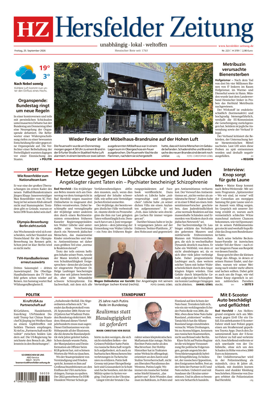 Hersfelder Zeitung vom Freitag, 25.09.2026
