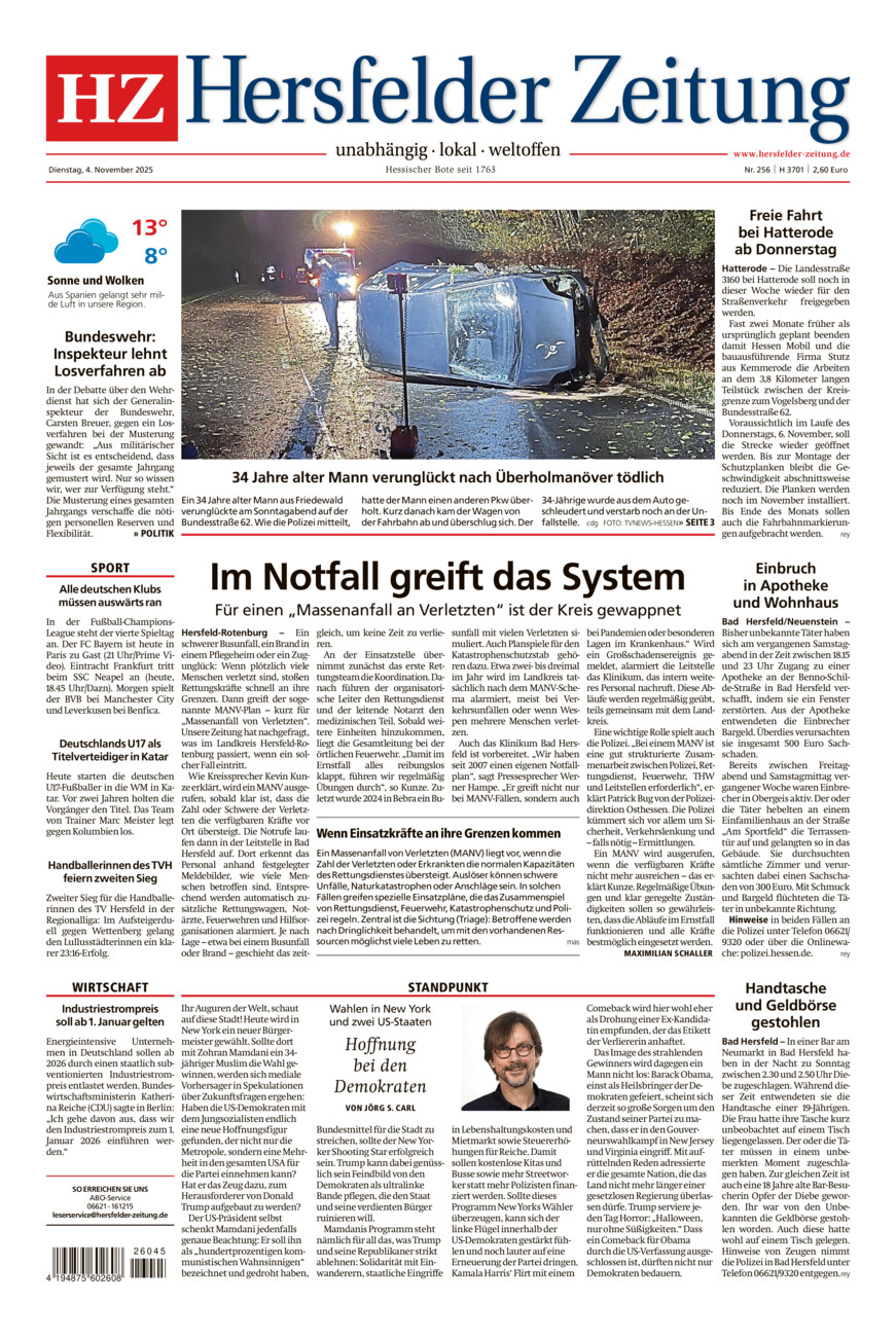 Hersfelder Zeitung vom Dienstag, 04.11.2025