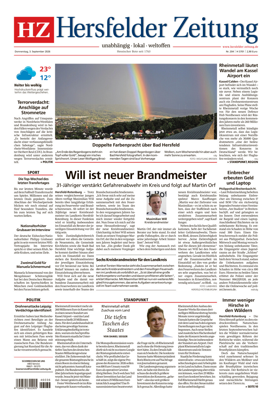 Hersfelder Zeitung vom Donnerstag, 03.09.2026