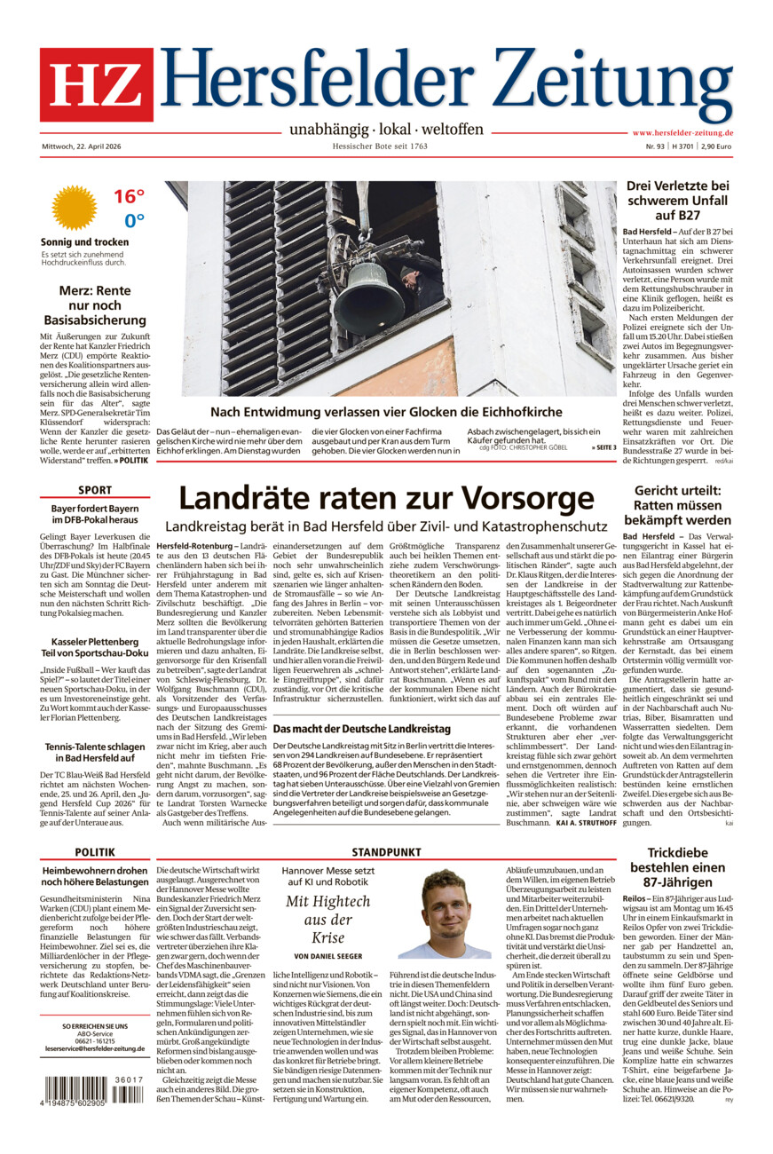 Hersfelder Zeitung vom Mittwoch, 22.04.2026
