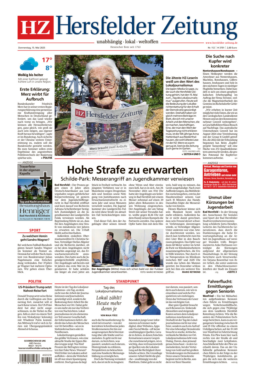 Hersfelder Zeitung vom Donnerstag, 15.05.2025