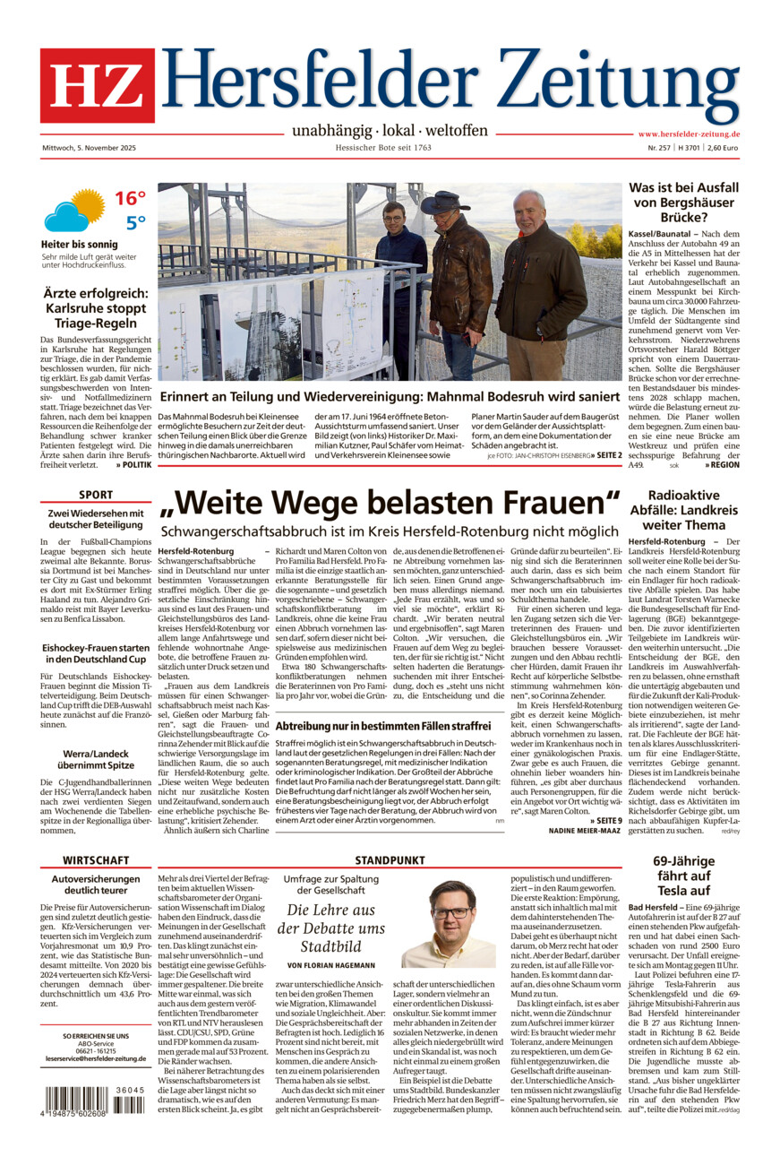 Hersfelder Zeitung vom Mittwoch, 05.11.2025
