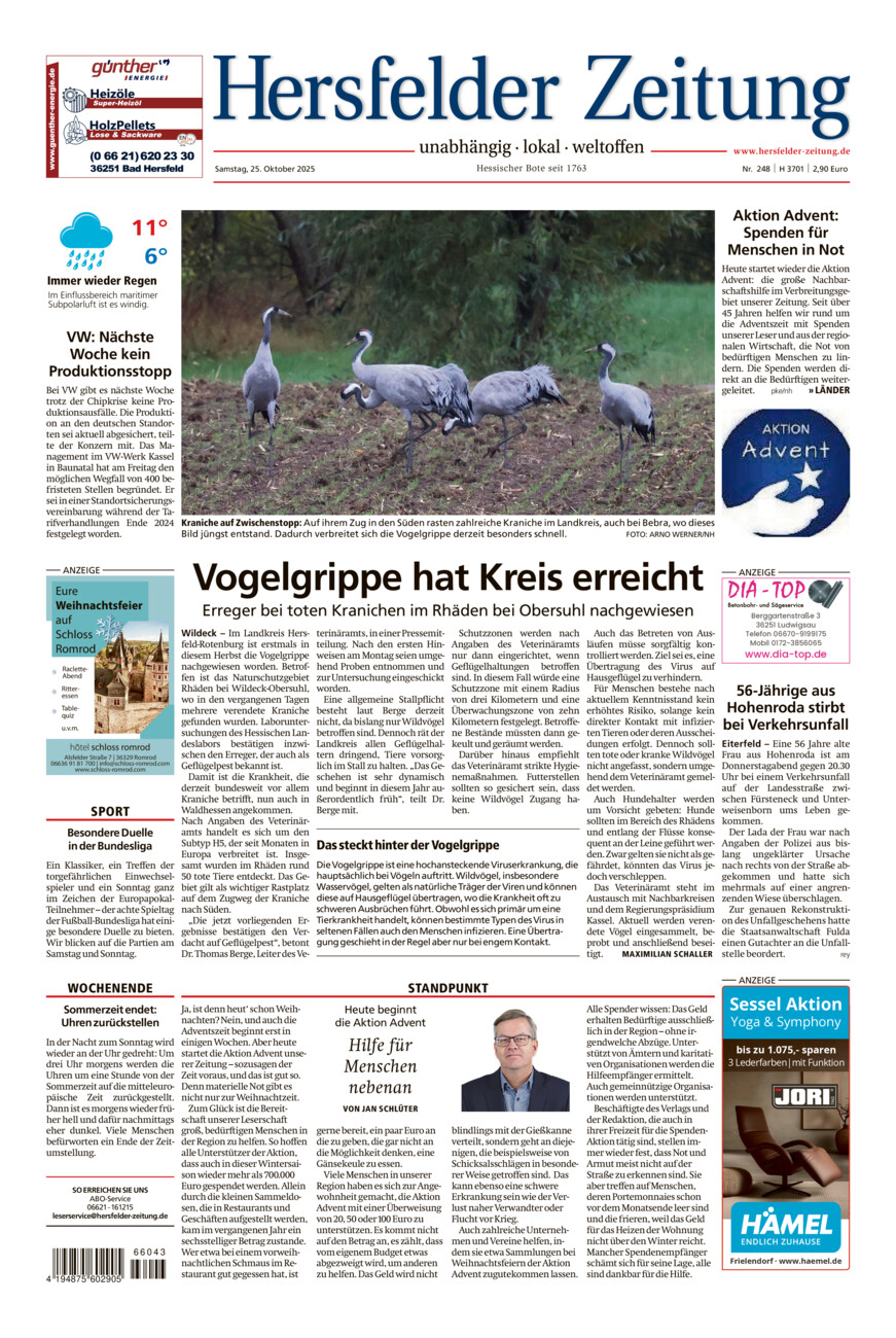 Hersfelder Zeitung vom Samstag, 25.10.2025