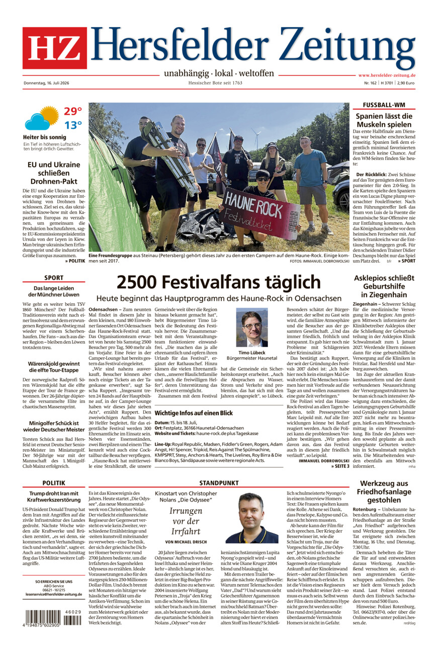 Hersfelder Zeitung vom Donnerstag, 16.07.2026