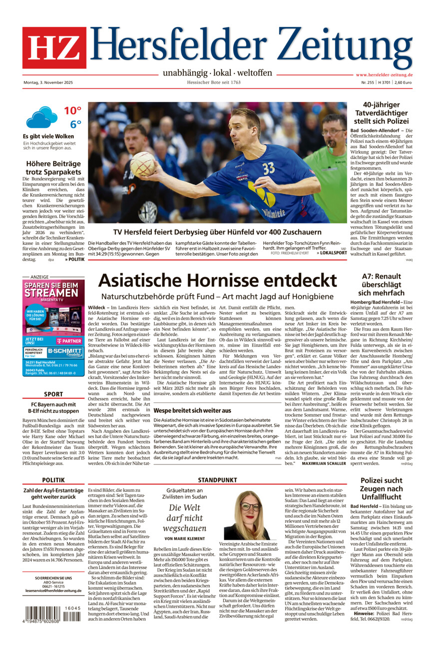 Hersfelder Zeitung vom Montag, 03.11.2025